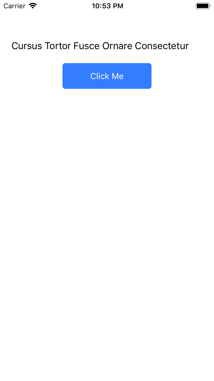 The initial app screen, with a label and a blue button.