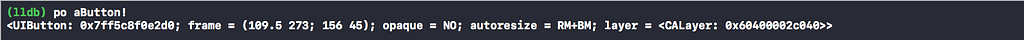LLDB command po aButton! prints the UIButton object and its properties.